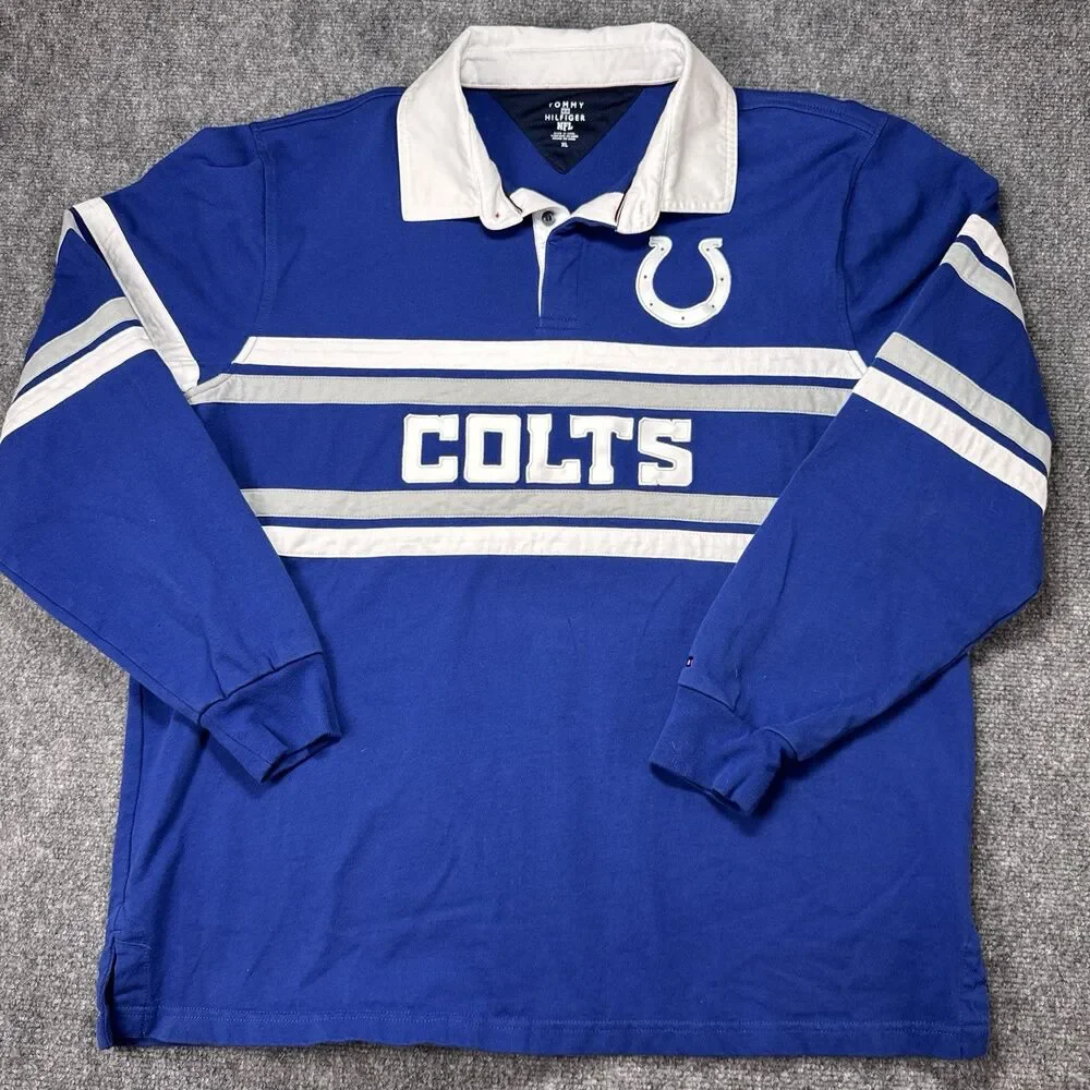 Indianapolis Colts Tommy Hilfiger NFL Long Sleeve Rugby Polo Shirt Men’s XL